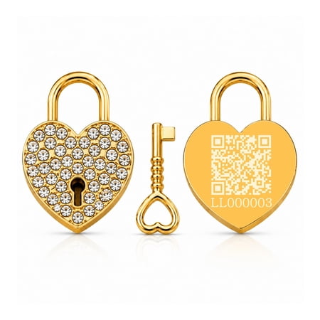 Rhinestone Heart Love Lock with Key, Dynamic QR Code Crystal Padlock for Personalized Memory Sharing, Scan to Create Your Love Story with Photos and Messages, Romantic Wedding Anniversary