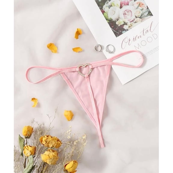 Rhinestone Heart Thong Sheer