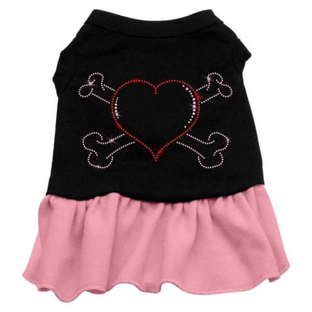 Rhinestone Heart and crossbones Dress Black with Pink XL - 16