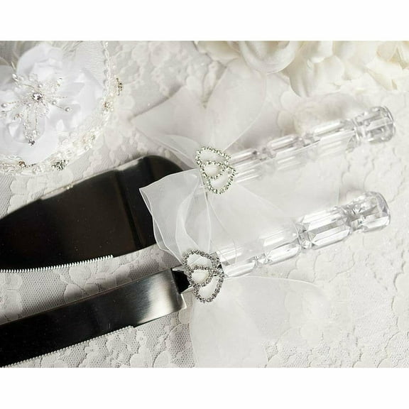 Rhinestone Hearts Wedding Cake Server Set
