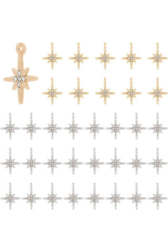 Rhinestone Hexagram Charms North Star Pendants Alloy Six Point Star Pendants Light Gold Vintage Charm Celestial Charms Shiny Dangle Charm for DIY Jewelry Making colorful