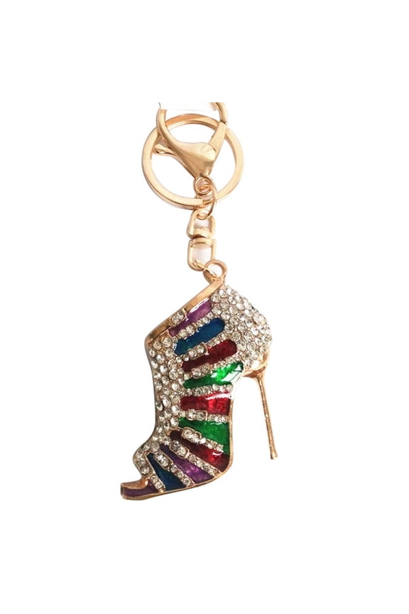 Rhinestone High Heel Keychain Sparkly Bling Diamond-Embedded Key Ring Chain for Keys Backpack Purse Fashion Bag Charm with Durable Metal Chain & Shiny Rhinestones(Multicolor)