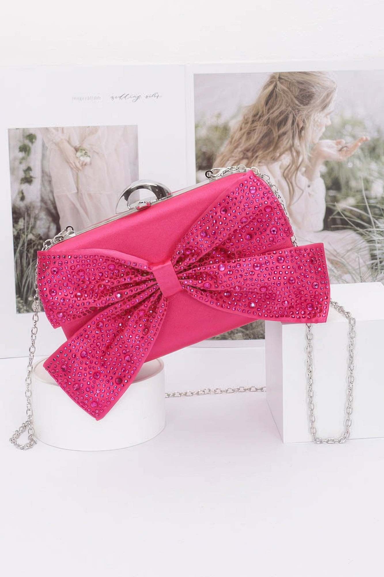 Rhinestone Hotfix Ribbon Nylon Hard Case Clutch