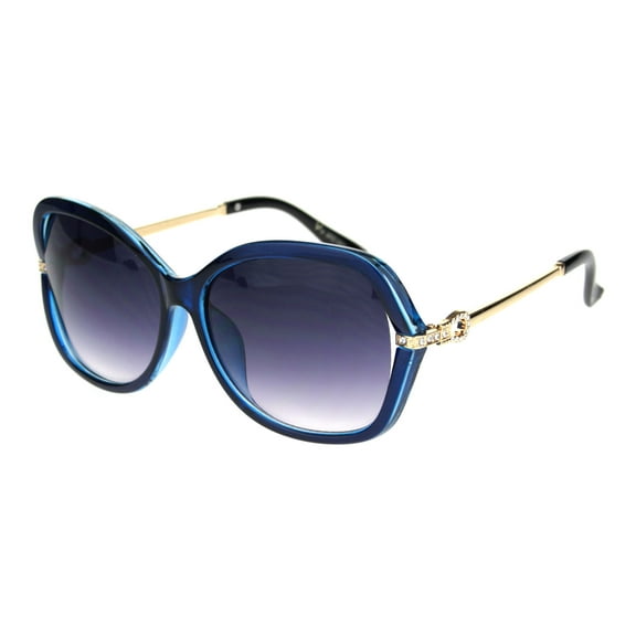 Rhinestone Iced Hinge Side Exposed Lens Plastic Butterfly Sunglasses Blue Smoke