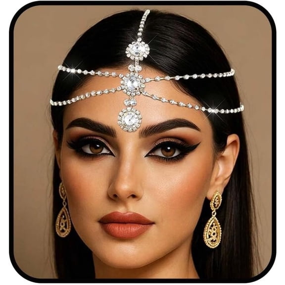 Rhinestone Indian  Chain for Women  Wedding Headpieces Goddess Bridal Forehead