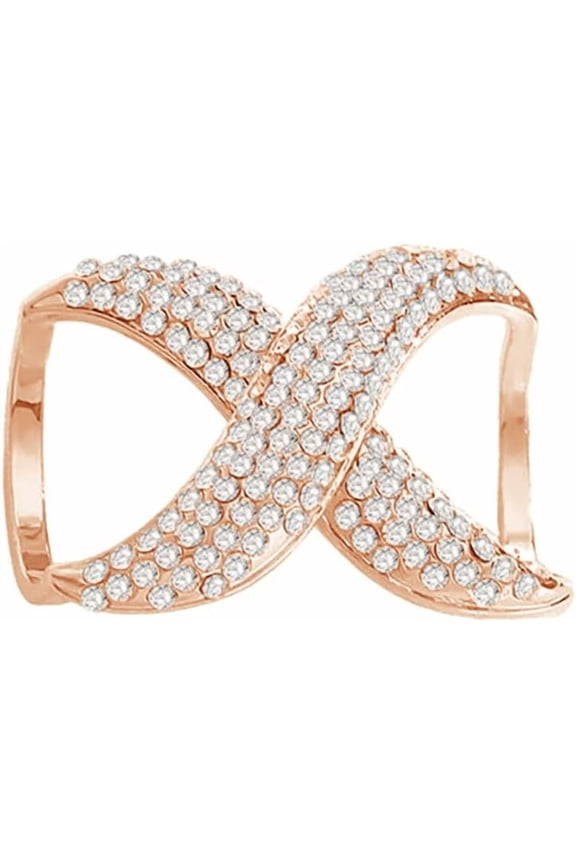 Rhinestone Infinity Silk Scarf Ring Brooch for Women Fashion Crystal X Chain Shawl Scarves Buckle Clip Brooches Dainty Dress Accessories Wedding Birthday Jewelry Gift