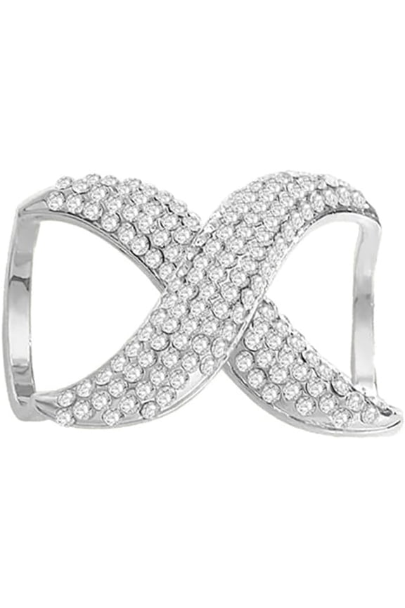 Rhinestone Infinity Silk Scarf Ring Brooch for Women Fashion Crystal X Chain Shawl Scarves Buckle Clip Brooches Dainty Dress Accessories Wedding Birthday Jewelry Gift