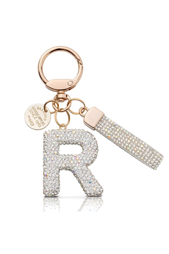 Rhinestone Initial Keychain A-Z, Sparkling Letter Keychain for Women & Girls, Bling Alphabet Pendant for Keys, Bag, Purse Charm Gift