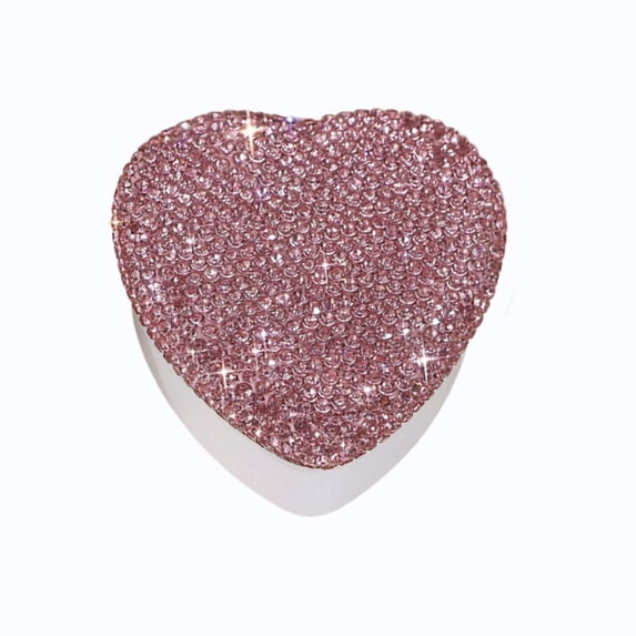 Rhinestone Inlaid Heart Shaped Metal Trinket Box, Pink Hinged Keepsake Storage Case for Jewelry, Small Trinkets and Holiday Gifts, Tabletop Decor