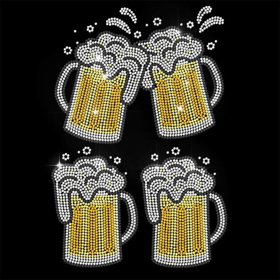 Rhinestone Iron on Transfer Beer Bling Diamond Hotfix Patches for Clothes 11.6"x8.2" Large Iron On Sequin Applique for Jeans Jacket Caps Bag T-Shirts Shoes DIY Decor Glass Rhinestone