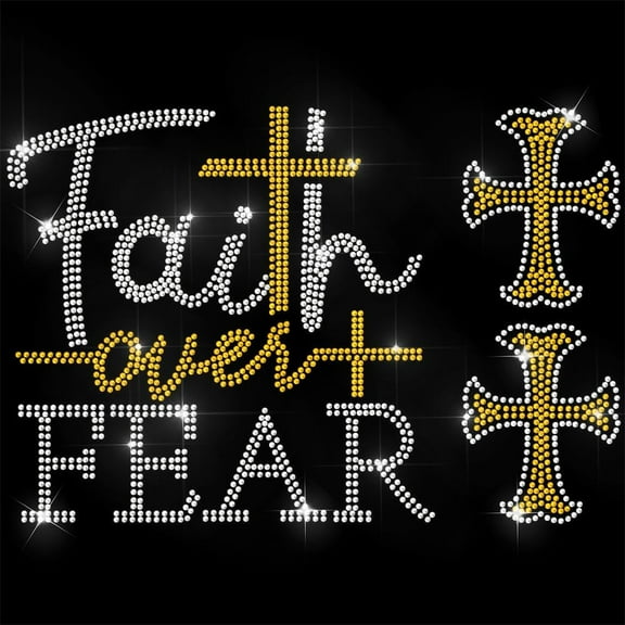 Rhinestone Iron on Transfer Cross with Faith Bling Diamond Hotfix Patches for Clothes Large Iron On Sequin Applique for Jeans Jacket Caps Bag T-Shirts Shoes DIY Decor