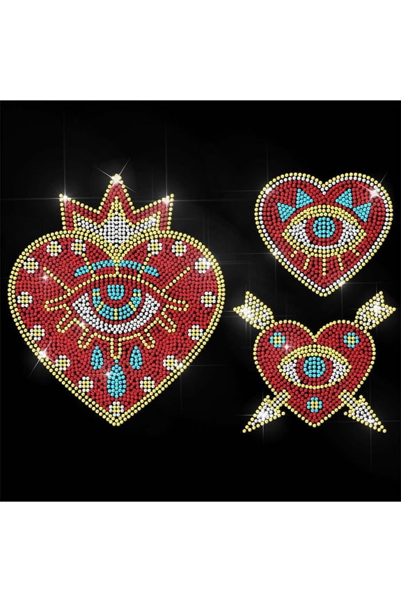 Rhinestone Iron on Transfer Evil Eye with Love Bling Diamond Hotfix Patches for Clothes Large Iron On Sequin Applique for Jeans Jacket Caps Bag T-Shirts Shoes DIY Decor
