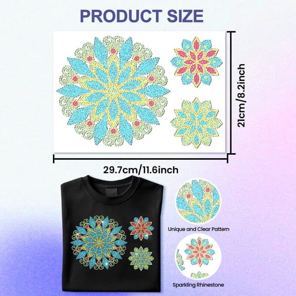 Rhinestone Iron on Transfer Mandala Flower Brooch Bling Diamond Hotfix Patches for Clothes 11.6"x8.2" Large Iron On Sequin Applique for Jeans Jacket Caps Bag T-Shirts Shoes DIY Decor