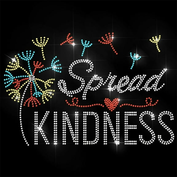 Rhinestone Iron on Transfer Spread Kindnes Bling Diamond Hotfix Patches DIY for Clothes 11.6"x8.2" Large Iron On Sequin Applique DIY for Jeans Jacket Caps Bag T-Shirts Shoes DIY Decor