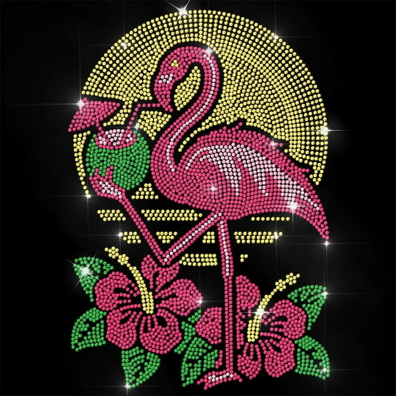 Rhinestone Iron on Transfer Tropical Flamingo Bling Diamond Hotfix Patches DIY for Clothes 11.6"x8.2" Large Iron On Sequin Applique DIY for Jeans Jacket Caps Bag T-Shirts Shoes DIY Decor