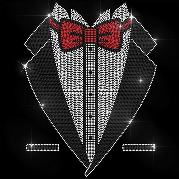 Rhinestone Iron on Transfer Tuxedo Colla Bling Diamond Hotfix Patches for Clothes 11.6"x8.2" Large Iron On Sequin Applique for Jeans Jacket Caps Bag T-Shirts Shoes DIY Decor DIY Making