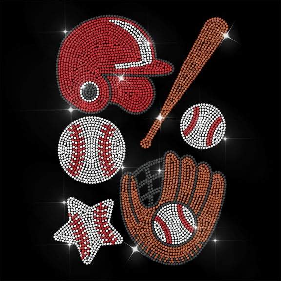 Rhinestone Iron on Transfer Baseball Elements Bling Diamond Hotfix Patches Clothes 11.6"x8.2" Large Iron On Sequin Applique