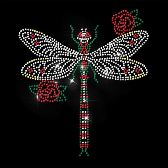 Rhinestone Iron on Transfer Dragonfly Rose Bling Diamond Hotfix Patches forClothes Large Iron On Sequin Applique