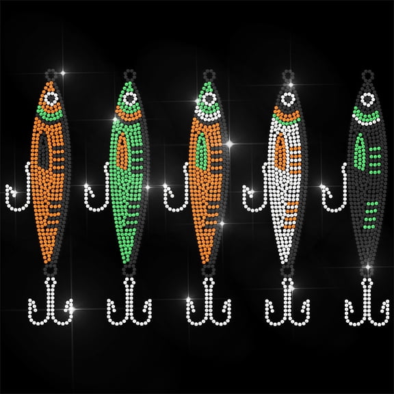 Rhinestone Iron on Transfer Fishhook and Fish Bling Diamond Hotfix Patches