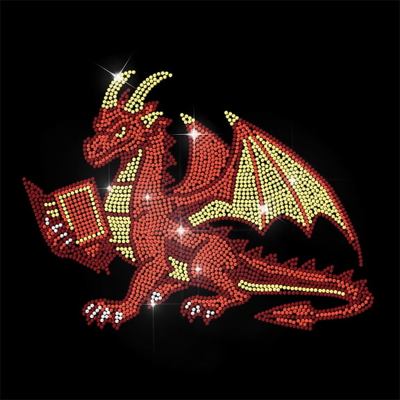Rhinestone Iron on Transfer Flying Dragon Reading Bling Diamond Hotfix Patches for Clothes 11.6"x8.2" Large Iron On Sequin Applique