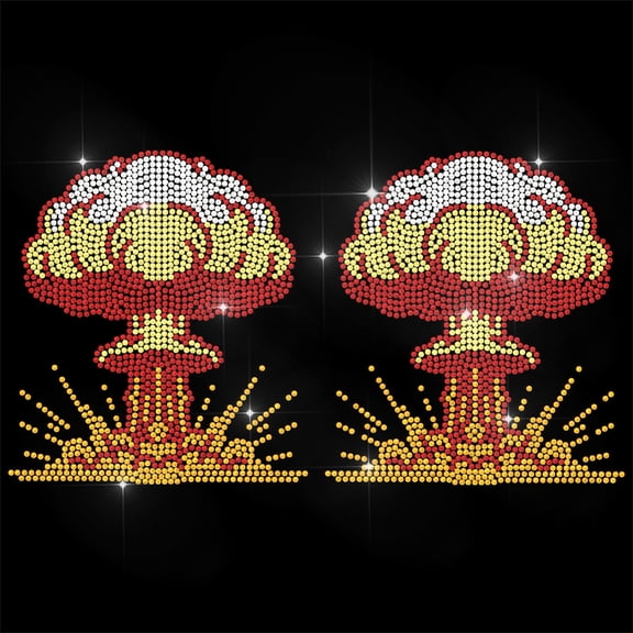 Rhinestone Iron on Transfer Mushroom Cloud Explosion Bling Diamond Hotfix Patches for Clothes 11.6"x8.2" Large Iron On Sequin Applique