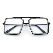Rhinestone Jewel Rectangle Metal Rim Chic Blue Light Filtering Computer Eyeglasses Black Clear Stone