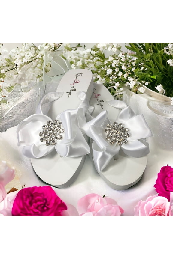 Rhinestone Jewel Satin Bow Flip Flops