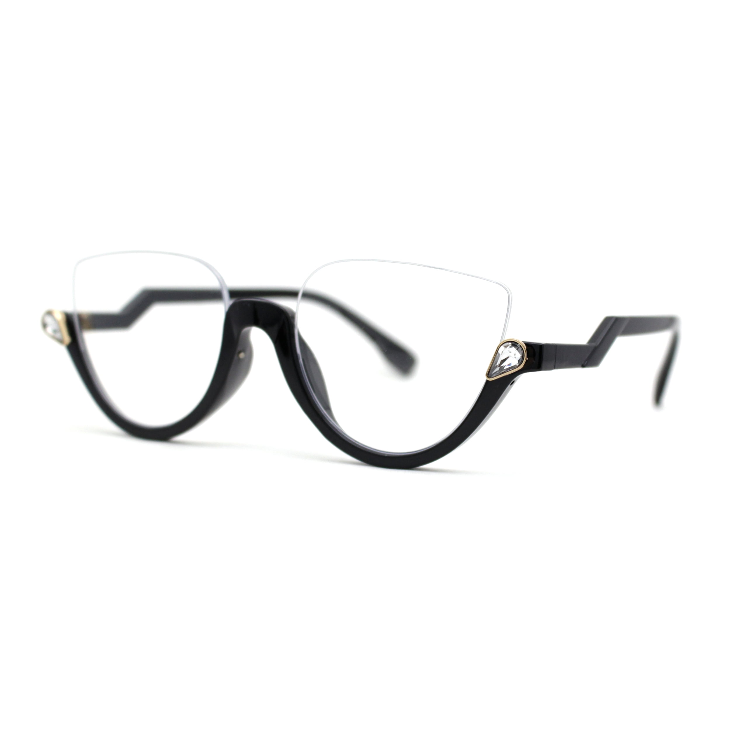 New Retro Cat Eye Glam Crystal Rhinestone Embellished Black Frame Sunglasses UV Polarized CRYSTAL Cat Eye SUN Glasses - Hematite on Black  main image 4