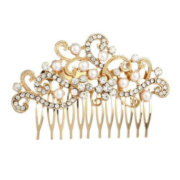 Rhinestone Jewelry Comb Bridal Headpiece Hair Clip Women Hair Accessories(Gold)C