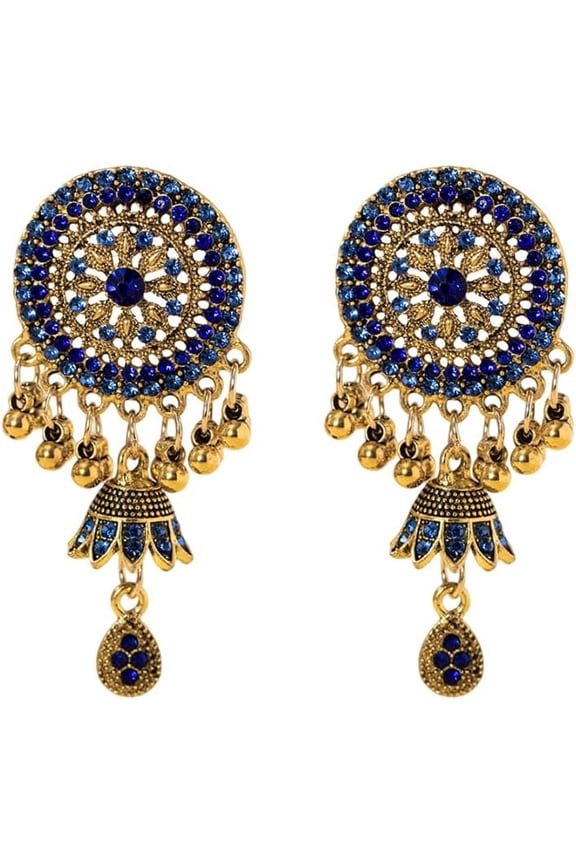 Rhinestone Jhumka Earrings for Women Bollywood Traditional Gypsy Crystal Beaded Tassel Oxidized Antique Indian Bell Jhumki Earring Drop Dangle Bohemian Ethnic Festive Party Wear Xmas Jewelry Gift