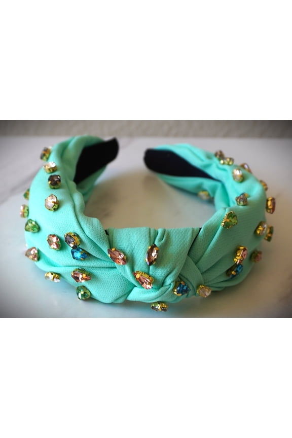 Rhinestone Knotted Headbands for Women, Crystal Beaded Jeweled Headbands, Top Knot Headbands Women's Fashion Hairbands Summer Hair Accessories