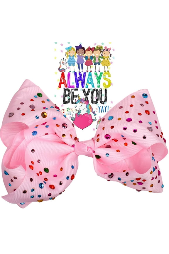 Rhinestone Large 8 Inch Bow, Big Bows For Girls, Jumbo Hair Bow Gift, Pink Hair Bow, Cheer Bows, Hair Bow Accessory (Light Pink/Rhinestone)