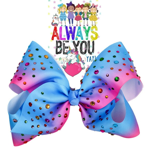 Rhinestone Large 8 Inch Bow, Big Bows For Girls, Toddlers, Jumbo Hair Bow Gift, Blue and Pink Hair Bow, Cheer Bows, Hair Bow Accessories