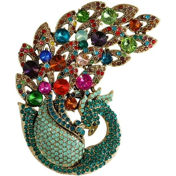 Rhinestone Large Peacock Bird Brooch Pin for Women Men Gold Plated Fashion Colorful Crystal Animal Brooches Lapel Pins Exquisite Dress Accessories Wedding Anniversary Jewelry
