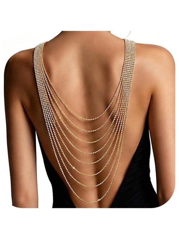 Rhinestone Layered Back Body Chain Jewelry for Women Party | Multi-layered Crystal Backdrop Jewelry, Sparkly Crystal Backless Dress Accessories for Weddings Parties Nightclubs and Proms