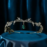 ROAONOCOMO Rhinestone Leaf Wedding Crown Headband for Brides, Crystal Pendent Fairy Tiara Headband for Wedding Prom Birthday