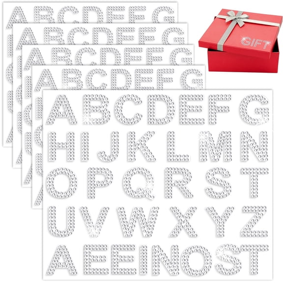 Rhinestone Letters Stickers 170 Pieces 5 Sheets, Glitter Self Adhesive Diamond Alphabet Sticker 1.57 Silver, Bling Crystal Letter Sticker for DIY Craft Decor, Clothes, Bags, Hats