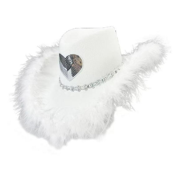 Rhinestone Love Heart Women Glitter Cowboy Hat Fur-edged Cowgirl Hats Women Funny Performance Costume Cosplay Hat for Wedding Carnival Party