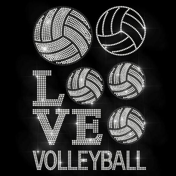 Rhinestone Love Volleyball Iron on Sticker Sports Balls Hotfix Transfer Decal Heat Transfer Patch Bling Clothing Repair Applique for T-Shirts Hat Jacket Garments Bags DIY Decor Colorful DIY