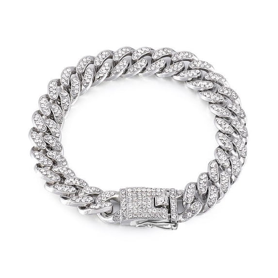 Rhinestone Luxury Pet Supplies Metal Material Dog Accessories Fighting Necklace Dog Jewelry Pet Chain Necklace Collar SILVER 55CM