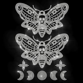 Rhinestone Magic Moth Iron on Sticker Moon Phase Hotfix Transfer Decal Insects Heat Transfer Patch Bling Clothing Repair Applique for T-Shirts Hat Jacket Garments Bags DIY Decor