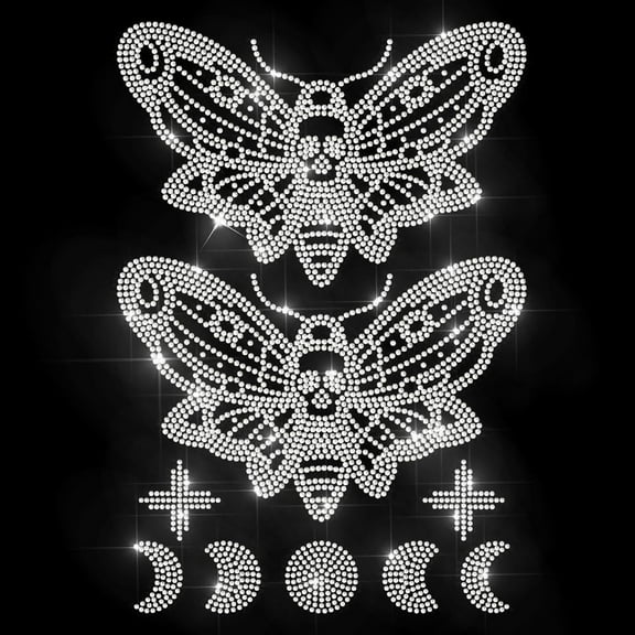 Rhinestone Magic Moth Iron on Sticker Moon Phase Hotfix Transfer Decal Insects Heat Transfer Patch Bling Clothing Repair Applique for T-Shirts Hat Jacket Garments Bags DIY Decor