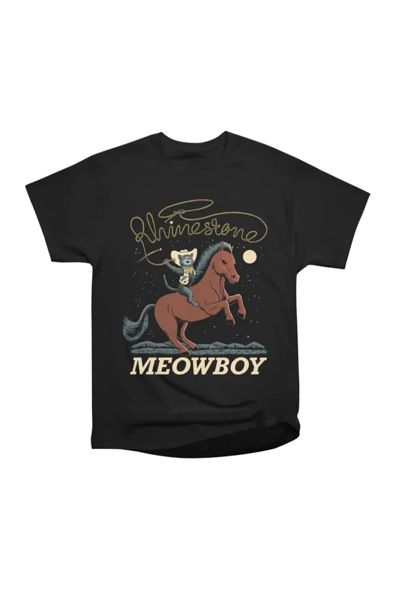Rhinestone Meowboy T-Shirt Tee Gift For Him Merch For Her Apparel For Friend
