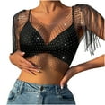 thumbnail image 1 of Rhinestone Mesh Body Chains for Women Sexy See Through Fishnet Hollow Tassels Crop Top Swimwear Bikini Party Clubwear, 1 of 9