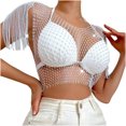 thumbnail image 1 of Rhinestone Mesh Body Chains for Women Sexy See Through Fishnet Hollow Tassels Crop Top Swimwear Bikini Party Clubwear, 1 of 7