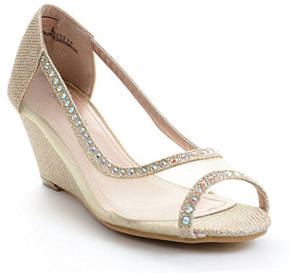 Rhinestone Mesh Open Toe Wedge Heel Bridal Wedding Shoes Fourever Funky ...