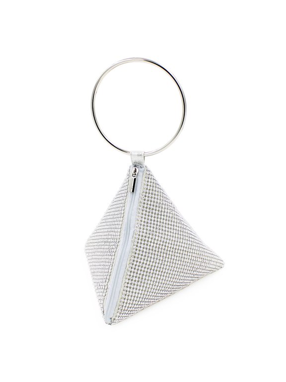 Rhinestone Mesh Triangle Pyramid Clutch Full Crystal Soft Wristlet Handbag