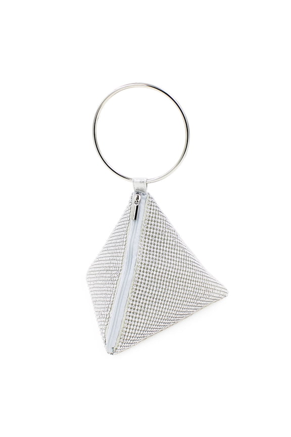 Rhinestone Mesh Triangle Pyramid Clutch Full Crystal Soft Wristlet Handbag