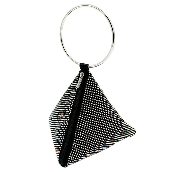 Rhinestone Mesh Triangle Pyramid Clutch Full Crystal Soft Wristlet Handbag