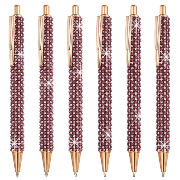 Rhinestone Metal Ballpoint Pen 6 Pack Crystal Diamond Pens Black Ink 1.0mm Point Sparkly for Women Gift Office Note Taking Journaling, Purple